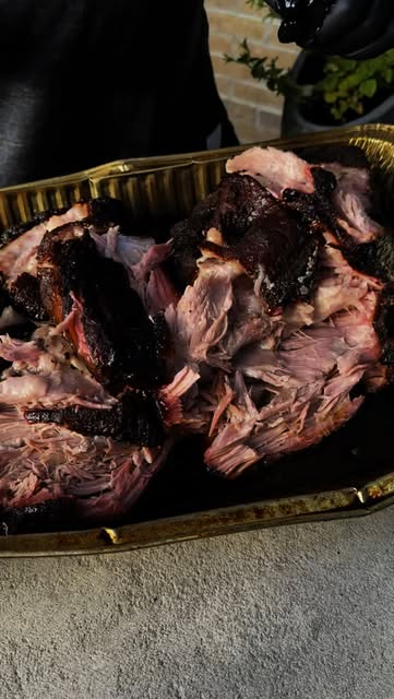 Smoked pulled pork with dark bark